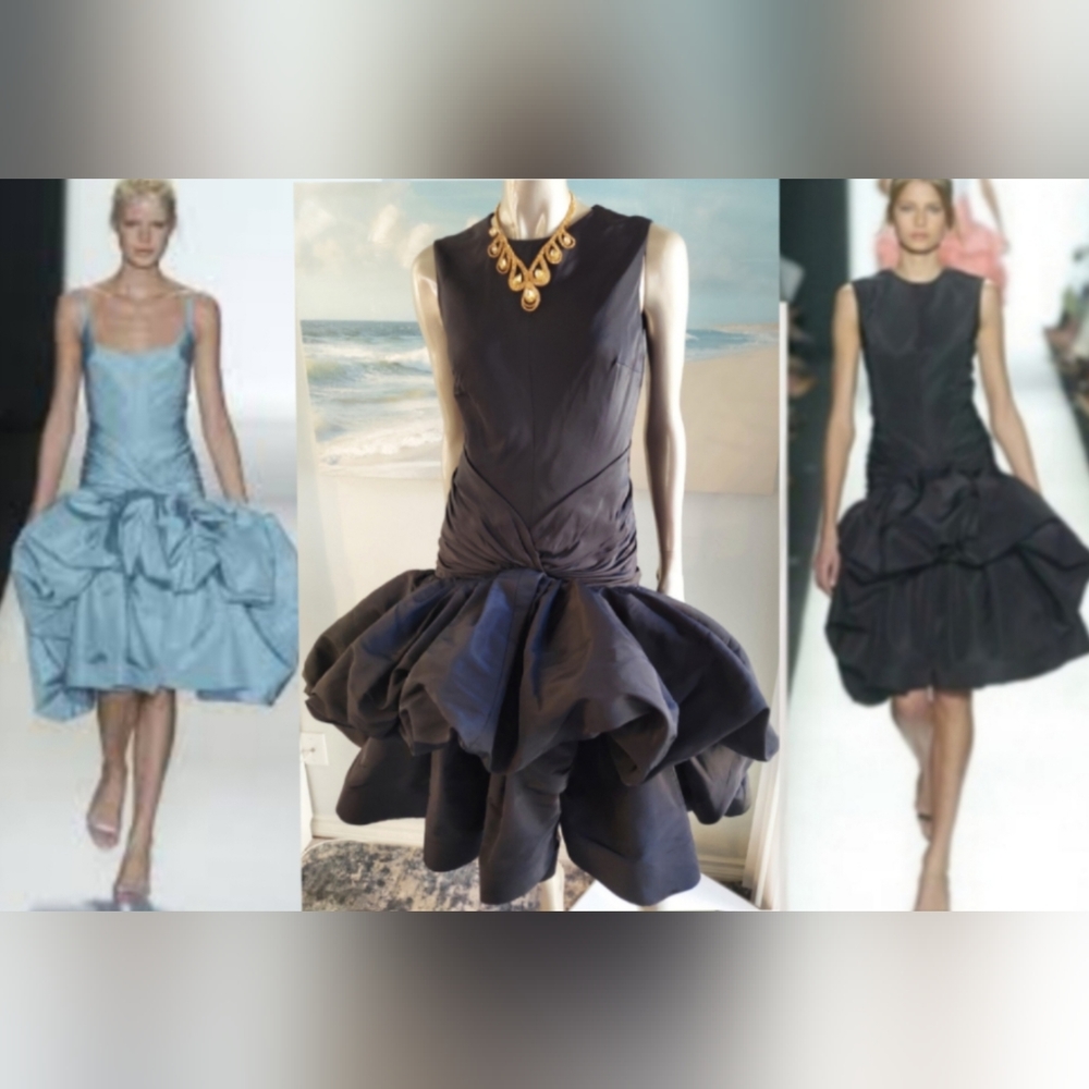$5,700 OSCAR DE LA RENTA ICONIC SILK BLACK BUBBLE HEM RUNWAY DRESS US 10 L